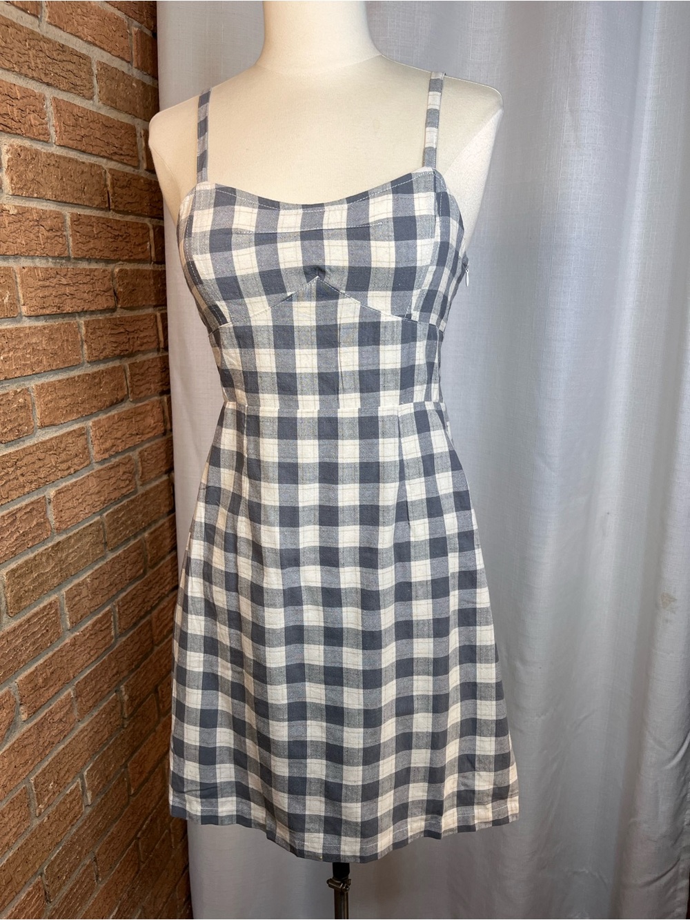 Promesa NWT Gray Gingham Cotton Fit & Flare Mini Dress Open Back Small